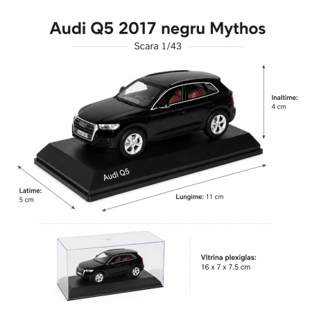 Macheta auto Audi Q5 2017 negru Mythos, scara 1:43, Spark Dealer Edition, vitrina plexiglas [2]
