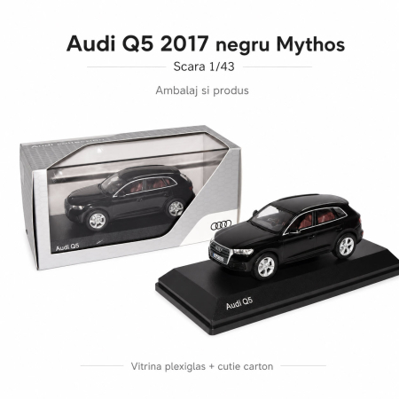 Machete Auto Civile la Scara 1:43 – Limuzine, Hatchback si Sedan - Macheta auto Audi Q5 2017 negru Mythos, scara 1:43, Spark Dealer Edition, vitrina plexiglas