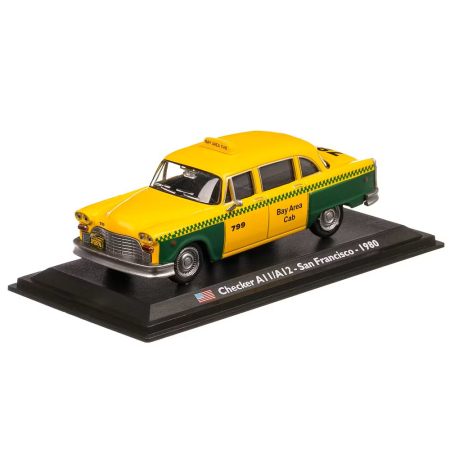 MACHETE AUTO - Macheta Auto Checker A11–A12 Taxi San Francisco 1980 – Galben cu Verde, Scara 1:43