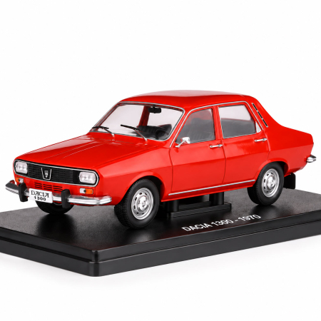 Macheta Auto Dacia 1300 1970 Rosie, Scara 1:24, Metalica, Postament Inscriptionat si Vitrina Plexiglas Premium [3]