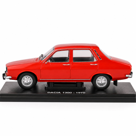 Macheta Auto Dacia 1300 1970 Rosie, Scara 1:24, Metalica, Postament Inscriptionat si Vitrina Plexiglas Premium [4]