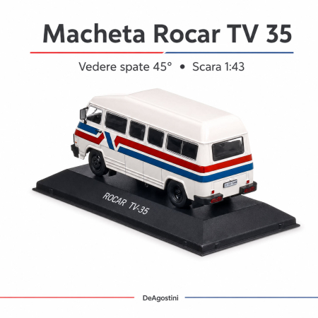 Macheta auto de colectie Rocar TV 35, alb cu dungi rosii si albastre, scara 1:43, DeAgostini [3]