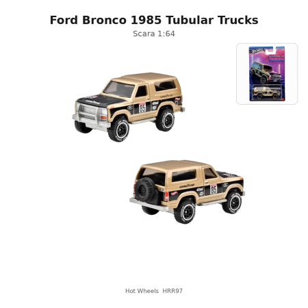MACHETE AUTO SCARA 1:64 - Macheta auto Ford Bronco 1985 Tubular Trucks, scara 1:64, Hot Wheels, auriu metalizat