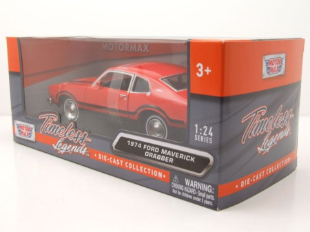 Macheta Auto Ford Maverick Grabber 1974 – Portocaliu cu Dungi Negre, Scara 1:24 Motormax [4]