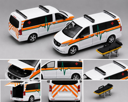MACHETE VEHICULE INTERVENTIE - Macheta auto Mercedes Vito 2020 ambulanta Taiwan, 1:64 cu targa ERA CAR