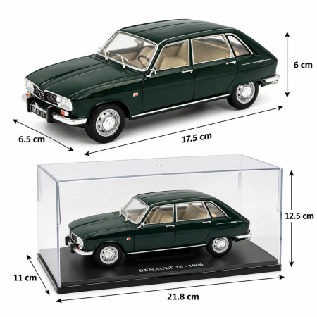 Macheta Auto Renault 16 1966, Scara 1:24, Verde Inchis, Metalica, cu Postament Inscriptionat si Vitrina Plexiglas [6]