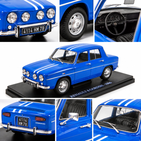 Macheta Auto Renault 8 Gordini 1966 Albastra, Scara 1:24, Metalica, Postament Inscriptionat si Vitrina Plexiglas Premium [3]