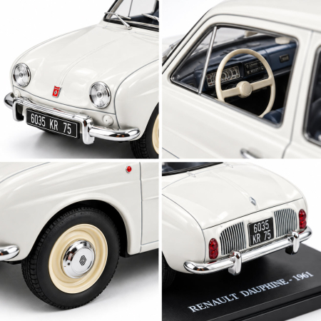 Macheta Auto Renault Dauphine 1961 Alba, Scara 1:24, cu Postament Inscriptionat si Vitrina Plexiglas Premium [3]