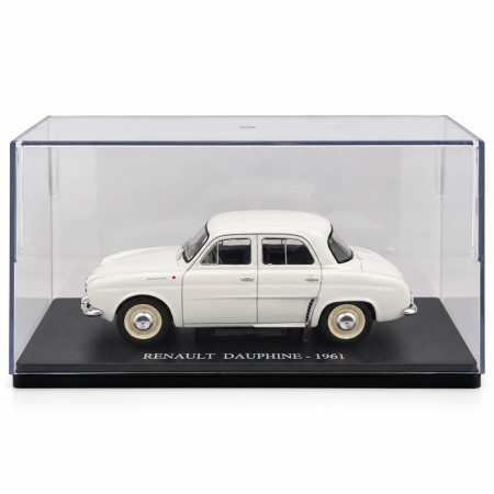Macheta Auto Renault Dauphine 1961 Alba, Scara 1:24, cu Postament Inscriptionat si Vitrina Plexiglas Premium [6]