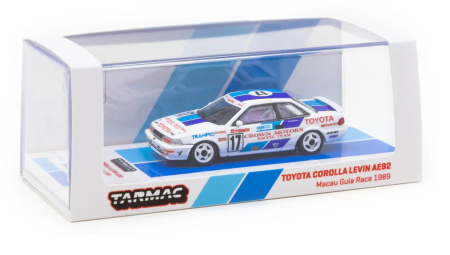 Macheta Auto Toyota Corolla Levin AE92 #17 Macau GP 1989 – Alb/Albastru, Scara 1:64, Tarmac [3]