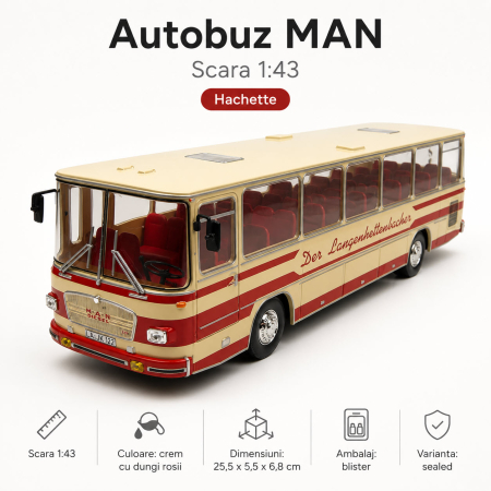 MACHETE AUTOBUZE SI TRAMVAIE - Macheta autobuz MAN Der Langenhettenbacher, scara 1:43, Hachette