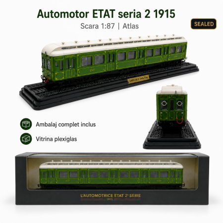 Macheta Automotor ETAT seria 2 1915, scara 1:87, Atlas, verde, in vitrina plexiglas [1]