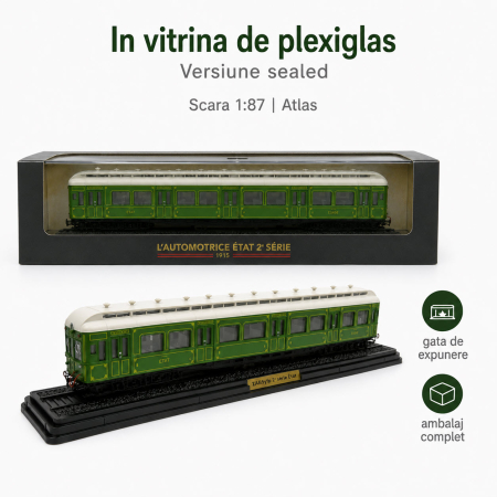 Macheta Automotor ETAT seria 2 1915, scara 1:87, Atlas, verde, in vitrina plexiglas [4]