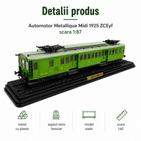 Macheta automotor Metallique Midi 1925 ZCEyf, scara 1:87, Atlas, verde, in vitrina plexiglas [3]