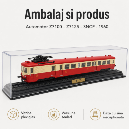 Macheta automotor Z7100 Z7125 SNCF 1960, scara 1:87, Atlas, rosu cu crem, in vitrina plexiglas [2]