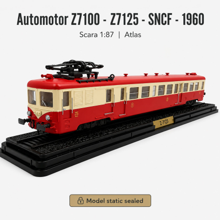 Macheta automotor Z7100 Z7125 SNCF 1960, scara 1:87, Atlas, rosu cu crem, in vitrina plexiglas [1]