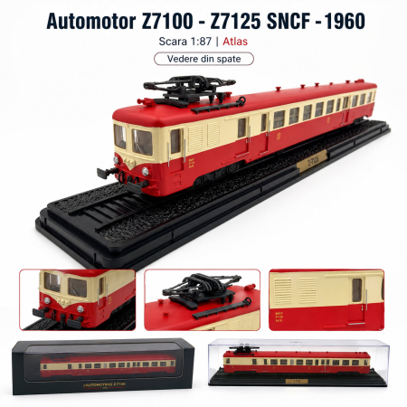 Macheta automotor Z7100 Z7125 SNCF 1960, scara 1:87, Atlas, rosu cu crem, in vitrina plexiglas [5]