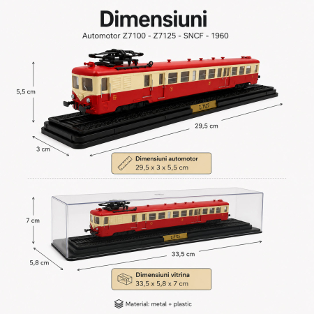 Macheta automotor Z7100 Z7125 SNCF 1960, scara 1:87, Atlas, rosu cu crem, in vitrina plexiglas [3]