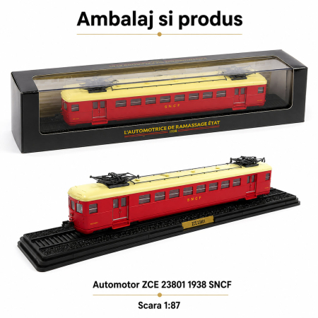 Macheta Automotor ZCE 23801 1938 SNCF, scara 1:87, Atlas, rosu, in vitrina plexiglas [2]