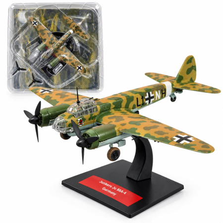 Macheta Avion Bombardier Junkers Ju 88A-4 Germania WWII, Scara 1:144, Metalica, cu Suport, Colectia Altaya