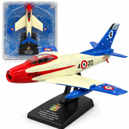 Macheta Avion de Vanatoare F-86E Sabre "Cavallino Rampante" Italia, Scara 1:72, Metalica, cu Suport, Altaya