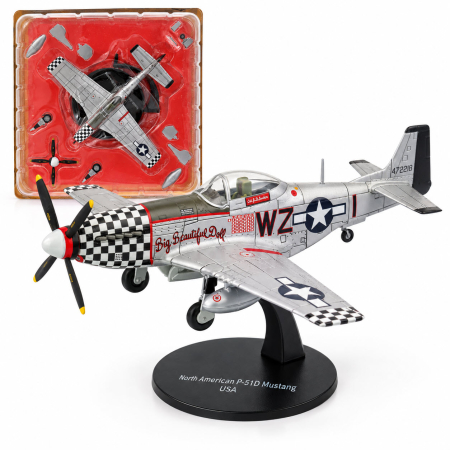 Macheta Avion de Vanatoare P-51D Mustang "Big Beautiful Doll" WWII USA, Scara 1:72, Metalica, cu Suport, Altaya