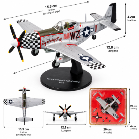 Macheta Avion de Vanatoare P-51D Mustang "Big Beautiful Doll" WWII USA, Scara 1:72, Metalica, cu Suport, Altaya [2]