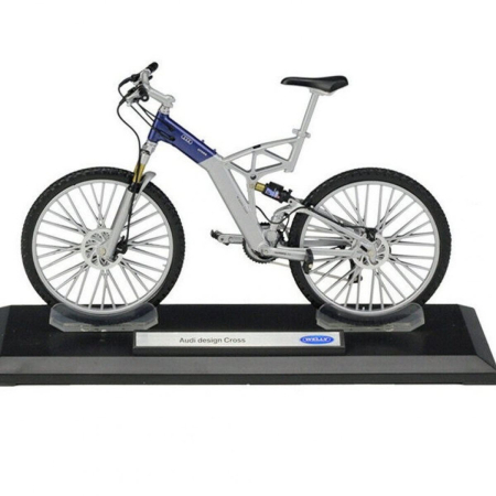 MACHETE MOTOCICLETE SI BICICLETE - Macheta bicicleta Audi Design Cross 1:10 Welly, gri cu albastru, model colectie premium cu postament