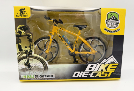 Macheta Bicicleta Mountain Bike 1:10 galbena Golden Wheel 02C – Miniatura Bicicleta cu Parti Mobile [2]