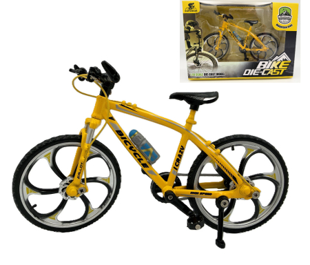 MACHETE MOTOCICLETE SI BICICLETE - Macheta Bicicleta Mountain Bike 1:10 galbena Golden Wheel 02C – Miniatura Bicicleta cu Parti Mobile