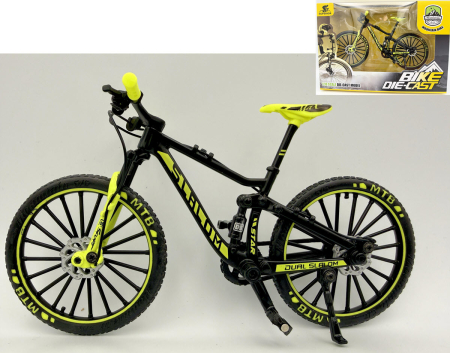 MACHETE MOTOCICLETE SI BICICLETE - Machetă bicicletă MTB Slalom 1:10 galben fluorescent Golden Wheel 05B – miniatură cu părți mobile