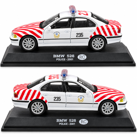 Macheta BMW 528 (E39) Politie Taiwan 2001 alb cu rosu, scara 1:43, DeAgostini [3]