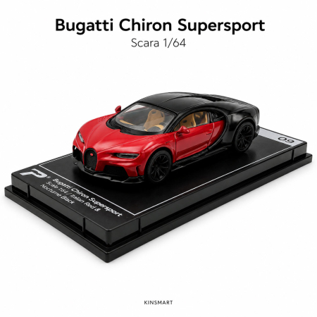 Macheta Bugatti Chiron Supersport rosu cu negru, scara 1:64, Kinsmart, vitrina plexiglas [1]