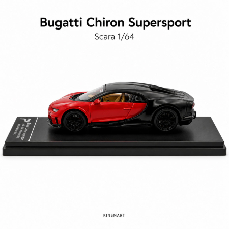 Macheta Bugatti Chiron Supersport rosu cu negru, scara 1:64, Kinsmart, vitrina plexiglas [4]