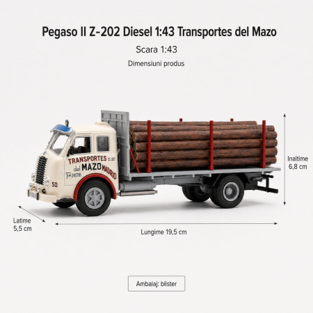 Macheta camion Pegaso II Z-202 Diesel Transportes del Mazo 1959, crem, cu busteni, scara 1:43 [2]