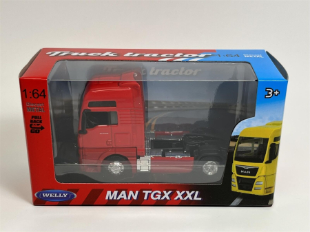 Macheta Cap Tractor MAN TGX XXL 2 axe rosu, scara 1:64, Welly [5]