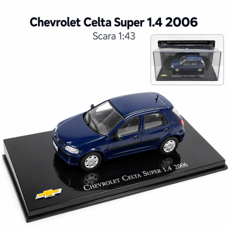 Macheta Chevrolet Celta Super 1.4 2006, albastru inchis, scara 1:43, cu vitrina plexiglas [1]