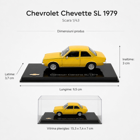 Macheta Chevrolet Chevette SL 1979 galbena, scara 1:43, cu vitrina plexiglas [2]