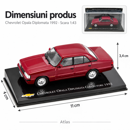 Macheta Chevrolet Opala Diplomata Collectors 1992, visiniu, scara 1:43, Atlas, cu vitrina plexiglas [2]