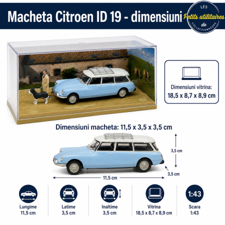 Macheta Citroen ID 19 Diorama, scara 1:43, Atlas, bleu cu alb, cu figurina veterinar si caine [1]