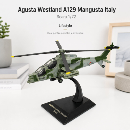 Macheta elicopter militar Agusta Westland A129 Mangusta Italy, scara 1:72, verde camuflaj, cu suport de expunere [4]