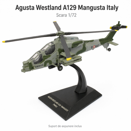 MACHETE MILITARE - Macheta elicopter militar Agusta Westland A129 Mangusta Italy, scara 1:72, verde camuflaj, cu suport de expunere