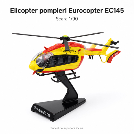 Elicoptere si Avioane - Macheta elicopter pompieri Eurocopter EC145 galben cu rosu, scara 1:90, Del Prado