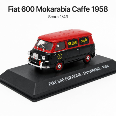 Macheta Fiat 600 Furgone Mokarabia Caffe 1958, rosu cu negru, cu vitrina plexiglas, scara 1:43 [1]