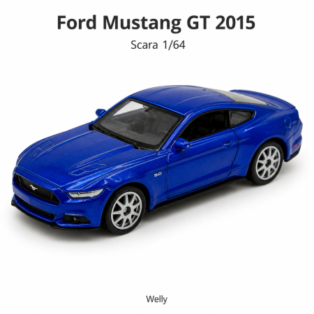 Macheta Ford Mustang GT 2015 albastru metalizat, scara 1:64, Welly [1]