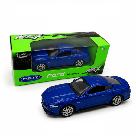 MACHETE AUTO SCARA 1:64 - Macheta Ford Mustang GT 2015 albastru metalizat, scara 1:64, Welly