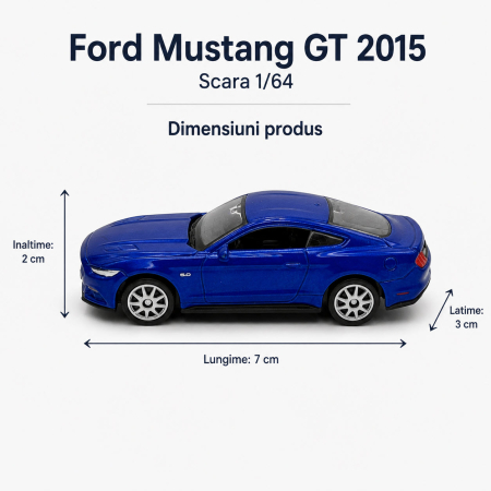 Macheta Ford Mustang GT 2015 albastru metalizat, scara 1:64, Welly [2]
