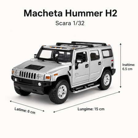 Macheta Hummer H2 argintie, cu lumini, sunet si pullback, scara 1:32 [3]