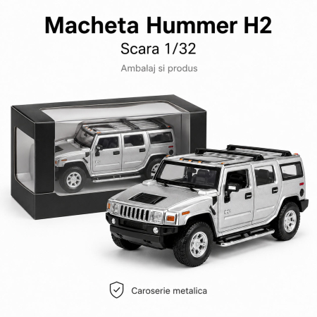 Macheta Hummer H2 argintie, cu lumini, sunet si pullback, scara 1:32 [2]