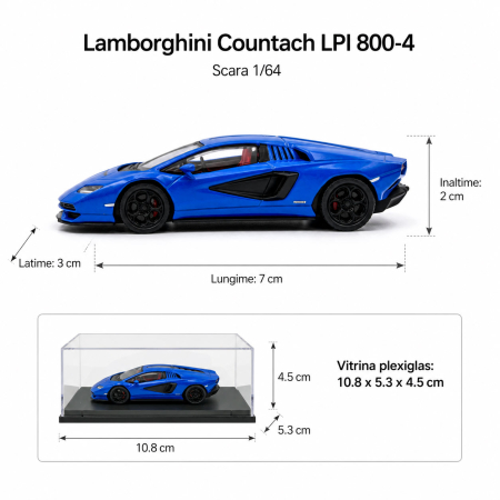 Macheta Lamborghini Countach LPI 800-4 Albastru 1:64 Kinsmart Hypercar League Collection cu vitrina plexiglas [3]